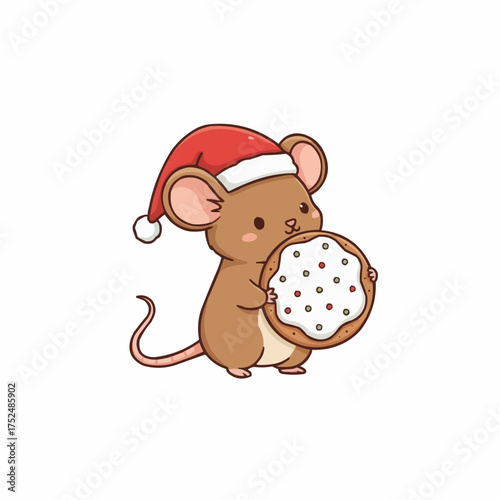 Cute christmas mouse holding a cookie festive holiday character vector illustration