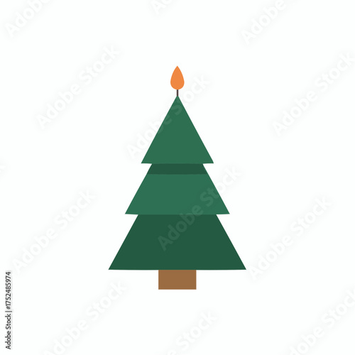 Modern flat vector illustration of a green christmas tree with star topper and brown trunk