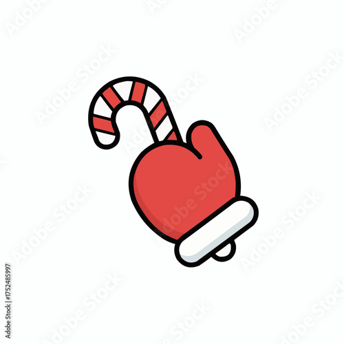 Festive christmas mitten holding candy cane vector illustration festive winter holiday symbol