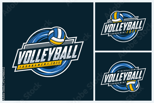 Volleyball logo design vector template, Volleyball Tournament Sport Emblem Logos, volleyball team emblem logo design vector illustration