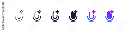 AI voice or smart microphone icon sparkle stars symbol , Generative, generated AI logo gradient. for Artificial intelligence assistant, chatbot, voice command, speech recognition, audio recording