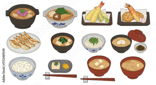 Japanese Food Illustrations - A Delicious Selection of Traditional Dishes