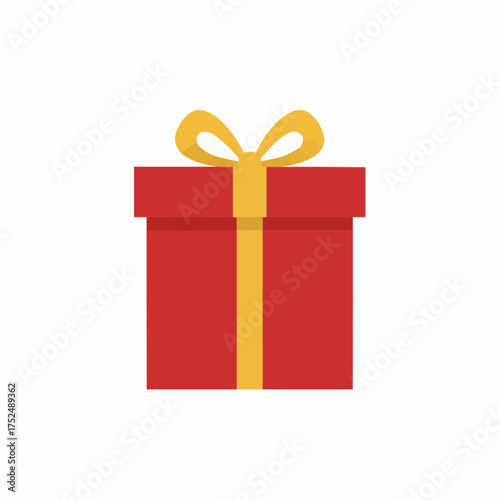 A simple red gift box with a yellow ribbon and bow on a white background