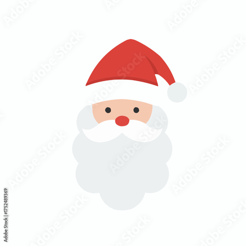 Cute cartoon santa claus face with red hat and white beard on white background