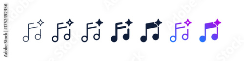 AI music note or smart audio icon sparkle stars symbol , Generative, generated AI logo gradient. for Artificial intelligence, intelligent generation, audio effects, smart playlist, creative AI sound