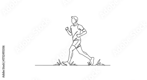 Dynamic line art of determined runner sprinting with energy and focus, perfect for fitness, health and minimalist design projects showcasing active lifestyles