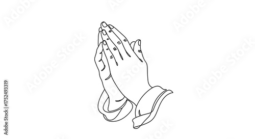 Elegant line art illustration of praying hands conveying hope, faith and spirituality with minimalist design for diverse creative projects