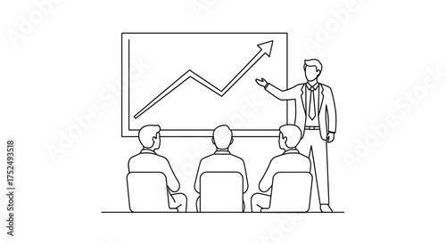 Dynamic business presentation showing growth chart with team engaged in strategic planning for future success in modern corporate environment