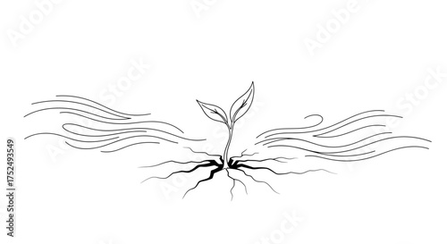 Hopeful tiny seedling emerging from cracked earth, symbolizing resilience and growth, perfect for nature, environment, and sustainable living campaigns