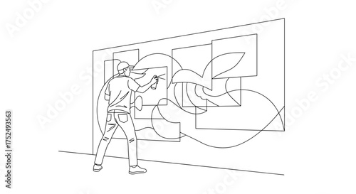 Creative artist spraying vibrant mural with passion, adding bold color to urban landscape in unique abstract design, bringing art to life