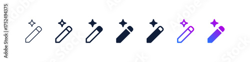 AI writing or smart edit icon set. editing pen sparkle stars symbol , Generative, generated AI logo gradient. for Artificial intelligence, intelligent content creation, seo, writing, or smart tools