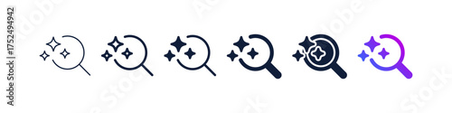 AI search or smart discovery icon , magnifying glass icon sparkle stars symbol. Generative, generated AI logo gradient. for Artificial intelligence, intelligent analysis, research, optimized data