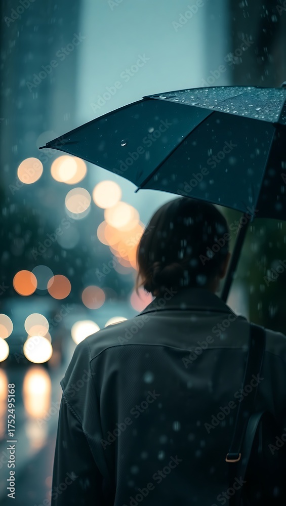 Obraz premium Generative AI melancholic cityscape during rainfall