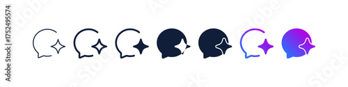 AI chat or smart messaging icon sparkle stars symbol , chat message speech bubble icon set. Generative, generated AI logo gradient. for Artificial intelligence conversation, chatbot, AI assistant