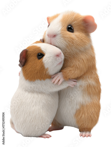 Cuddly Guinea Pig Friends: A pair of endearing guinea pigs embracing each other, showcasing the charm of friendship in a soft and endearing pose. 