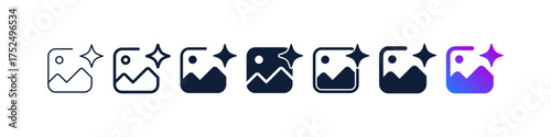 image photo ablbum, gallery ai icon sparkle star symbol , Generative AI logo icon with magic stars , Artificial intelligence sign. Vector ai generated icon gradient logo. for apps, photo editing tools