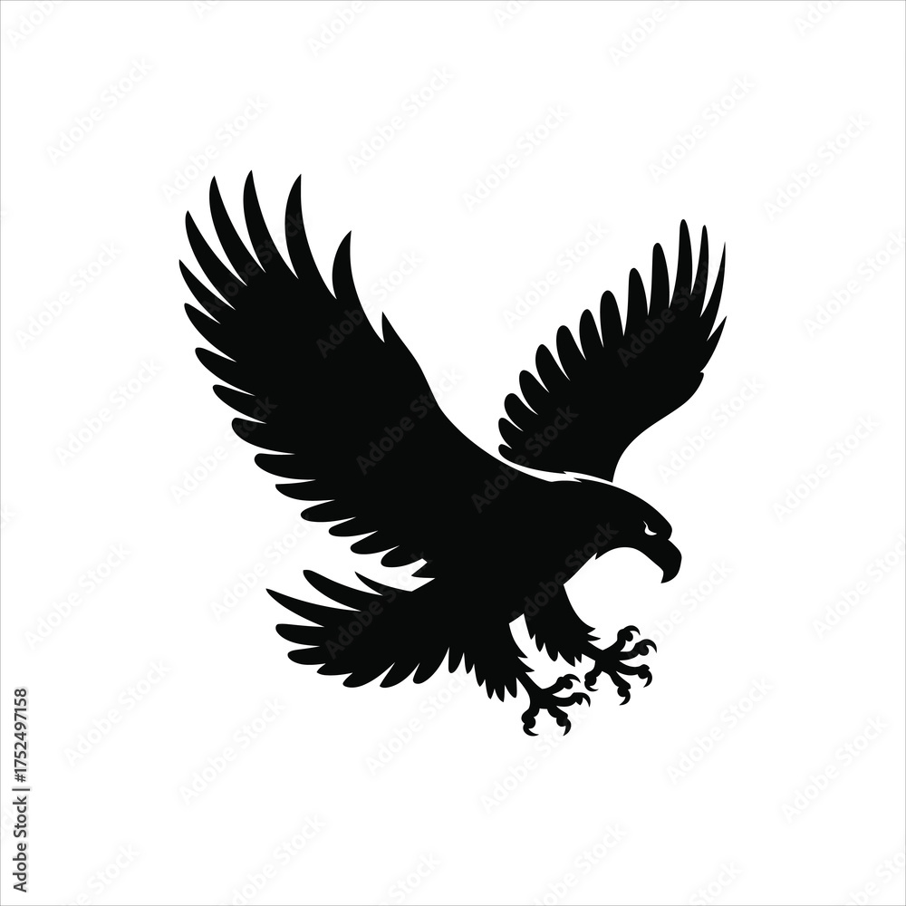 Obraz premium Flying Eagle Attack Silhouette – Vector Predator Bird Icon 