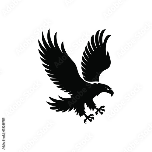 Flying Eagle Attack Silhouette – Vector Predator Bird Icon	