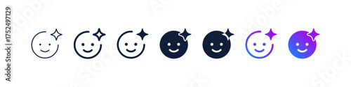 AI happy emoji, smile face or effects, filtter icon sparkle stars symbol , Generative, generated AI logo gradient. for Artificial intelligence, intelligent, smart optimization, happy generation