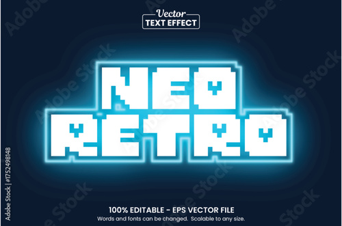 Neo Retro Text Effect – Editable Pixel 3D Typography Style – Futuristic Glow Font Vector Design for Gaming, Tech, or Cyber Theme