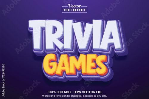 Trivia Games Text Effect – Editable 3D Bold Typography Style – Fun Quiz Game Font Vector Design for App, Poster, or Entertainment Theme