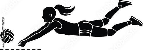 Dynamic silhouette of a female volleyball player diving for the ball