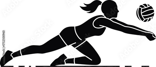 Dynamic silhouette of a female volleyball player diving for the ball