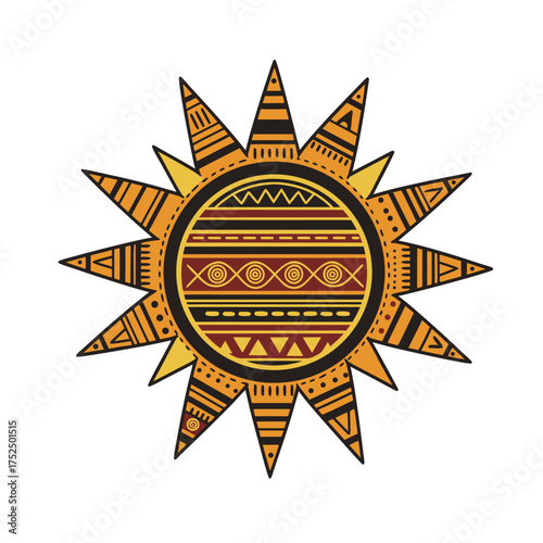 Sunburst symbol with tribal patterns in vibrant colors representing Kwanzaa  