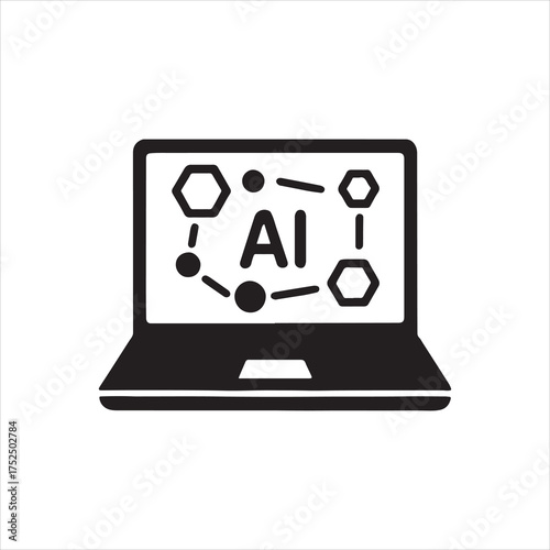 Artificial Intelligence on Laptop Screen Showcasing Machine Learning and Neural Networks with Connected Nodes and Data Visualization for Modern Technology Applications silhouette