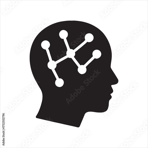 Human head silhouette with a visible brain icon is a vector concept for intelligence, thinking, and creative ideas