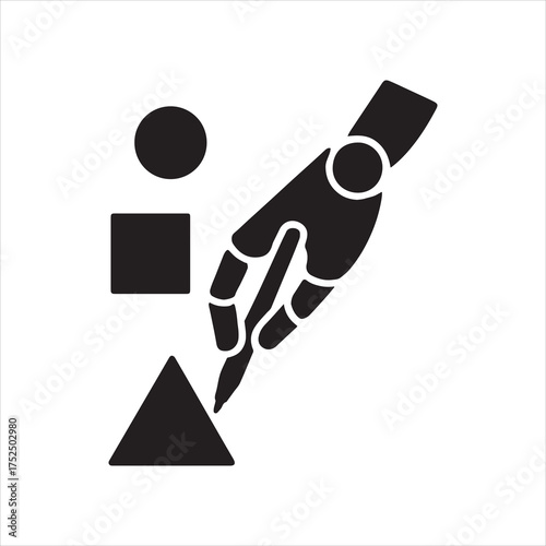 Robotic Arm Touching Geometric Shapes Symbolizing AI Design and Automation in Modern Technology and Innovative Concepts for Engineering silhouette