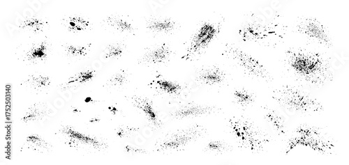 Aerosol spray paint effect. Punk grunge graffiti paint spots and drops. Inky blots or splashes. Dirty grunge splash stains, spraypaint vector elements for graffiti overlay or distressed graphic design