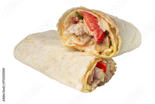 Two Delicious Chicken Wraps with Fresh Vegetables Isolated Image