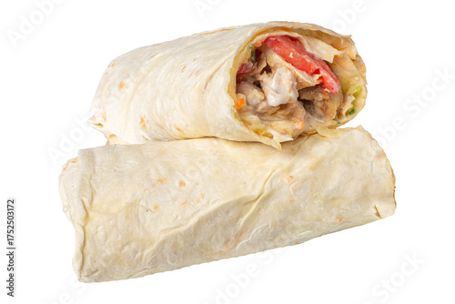 Two Delicious Chicken Wraps with Fresh Vegetables Isolated Image