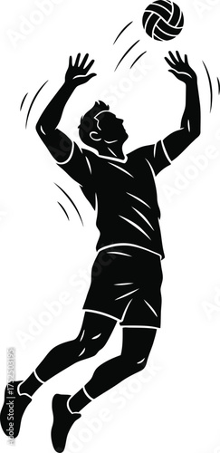 Dynamic silhouette of a volleyball player spiking the ball