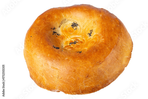 Traditional Golden Baked Round Bread with Poppy Seeds Isolated Image