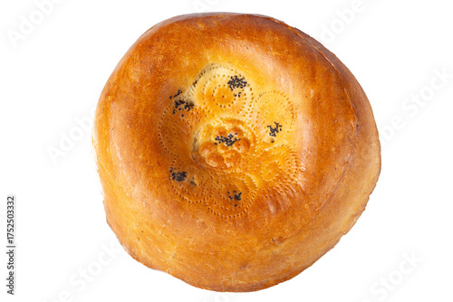 Traditional Golden Baked Round Bread with Poppy Seeds Isolated Image