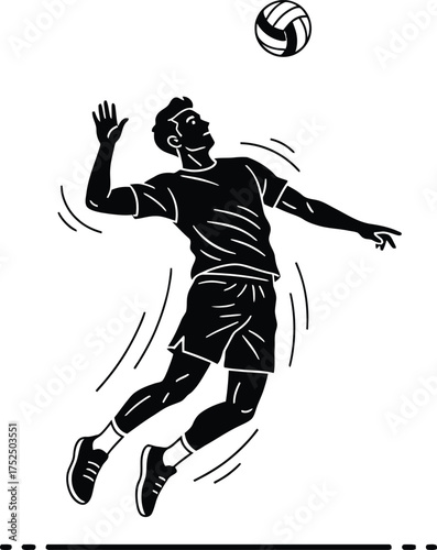 Dynamic silhouette of a volleyball player spiking the ball