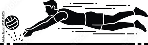 Volleyball player diving for a ball in silhouette