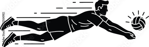 Dynamic silhouette of a volleyball player diving for the ball