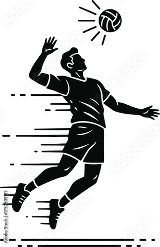 Dynamic silhouette of a volleyball player spiking the ball