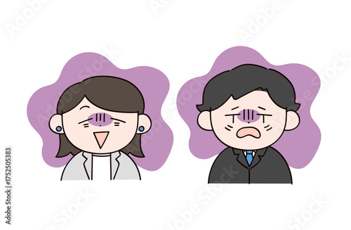 疲労困憊なスーツの男女2人のイラスト