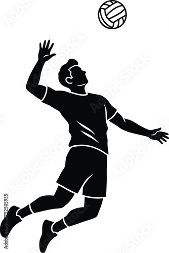 Silhouette of a male volleyball player spiking the ball during a game
