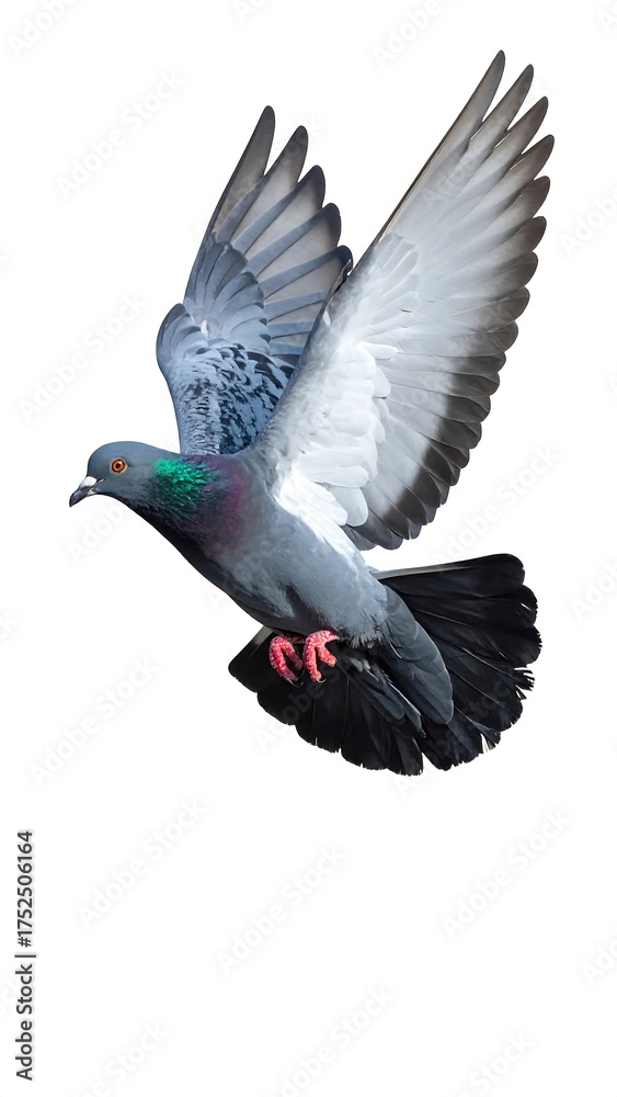 Fototapeta premium A gray bird with wings outstretched, showing off flight