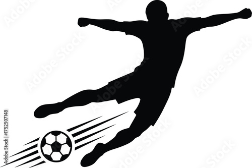 Dynamic silhouette of a soccer player kicking a ball