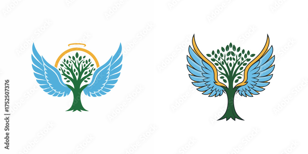 Obraz premium Symbolic Winged Tree Logo Design with Nature and Spiritual Accents
