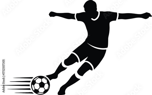 Dynamic silhouette of a soccer player kicking a ball