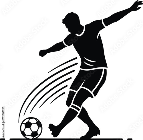 Dynamic silhouette of a soccer player kicking a ball