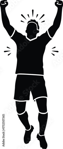 Silhouette of a triumphant athlete celebrating a victory with raised arms