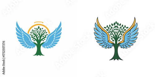 Symbolic Winged Tree Logo Design with Nature and Spiritual Accents